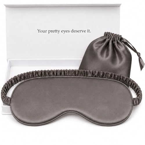 Silk Sleep Mask Light Blocking Luxury 100% Mulberry 19mm Silk Eye Mask Eye Cover Blindfold Ultra Soft Light & Comfy Anti Aging Skin Care with Travel Bag Gift Package (Charcoal Grey)