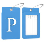 2 Pack Initial Luggage Tags for Suitcases Airplane Travel Essentials (Large P / Blue)