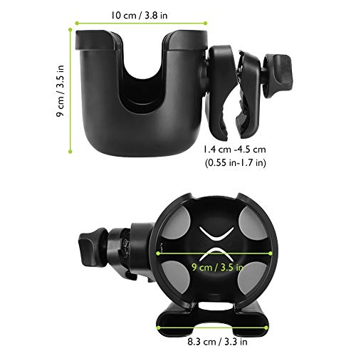 Stroller Cup Holder with Phone Holder (All Black & All Black)