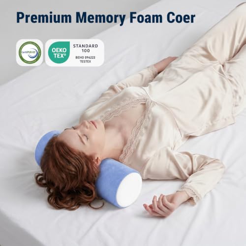 Neck Roll Cervical Pillow for Neck Pain Relief (Blue White / Large - 6.0" H)