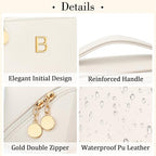 Initial Makeup Bag Personalized Gift for Women Teen Girls (MediumBeige / B)