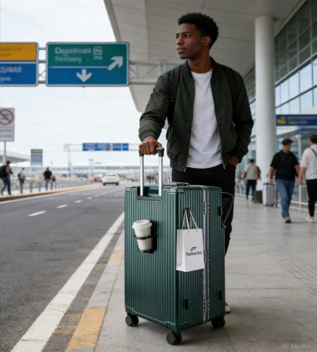 Super Large Aluminum Frame Zipperless Checked Luggage Front Pocket (B3-Forest green / 30in)
