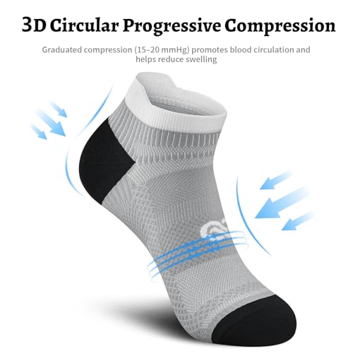 Compression Socks for Men Women Ankle Running Socks for Plantar Fasciitis (Large-X-Large / Black+ Grey (4 Pairs))