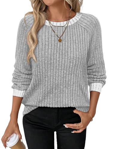 Sweaters for Women Lightweight Teacher Shirts for Women Fall Clothes Casual Boat Neck Long Sleeve Tunic Tops for Women Loose Fit Dressy Maternity Comfy Basic Grey M (Medium / 03-grey)
