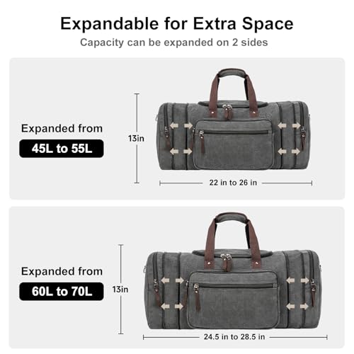 Large Canvas Duffle Bag for Travel (Grey / 55L)