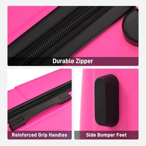 Luggage Set 6 Piece Carry on Hardcase Suitcase with Travel Bags (3-piece Set(20/24/28) / Pink-1+16IN&Bags)