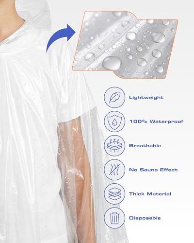 Disposable Rain Ponchos for Adults (One Size / Clear (5 Pack))