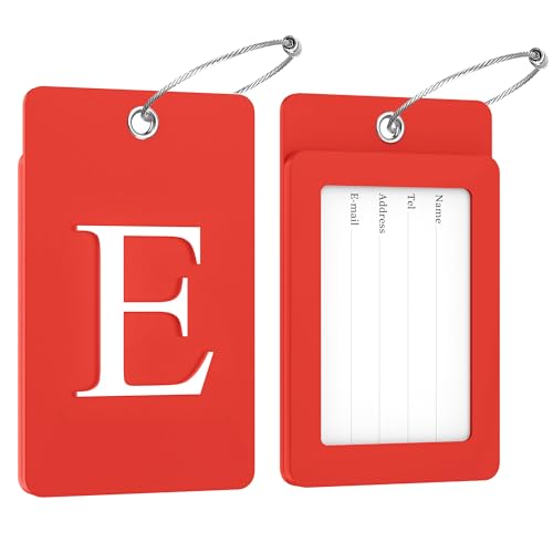 2 Pack Initial Luggage Tags for Suitcases Airplane Travel Essentials (Large E / Red)