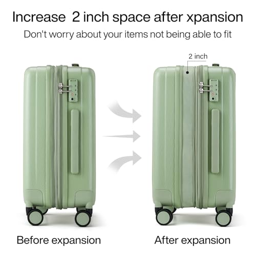 20 Inch Expandable Carry on Luggage 22x14x9 Airline Approved (20 Inch EXT / Bamboo Green)