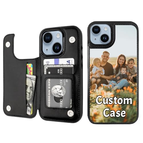 Custom Wallet Phone Case for iPhone 15 Plus with Photo (Black-A / iPhone 15 Plus)