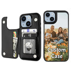 Custom Wallet Phone Case for iPhone 15 Plus with Photo (Black-A / iPhone 15 Plus)