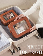 Clear Makeup Bag Toiletry Case Travel Transparent Cosmetic Bag with Zipper (Brown / Large Luxe)