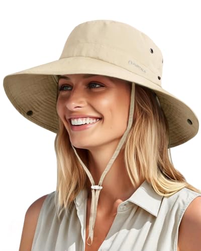 Sun Hats for Women Ponytail Wide Brim Summer Packable Cowboy Hat (One Size / Light Khaki)
