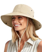 Sun Hats for Women Ponytail Wide Brim Summer Packable Cowboy Hat (One Size / Light Khaki)