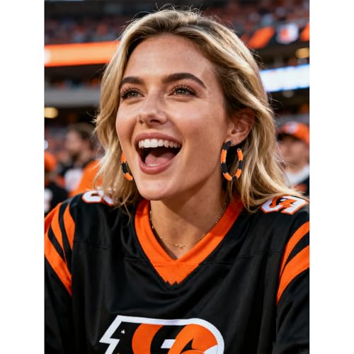 Game Day Earrings Football Baseball Earrings for Women Sports Team Heishi Hoop Earring Football Accessories Outfits Cheer Mom Essentials Fall Sports Must Haves Cheer Gifts (Orange Black)