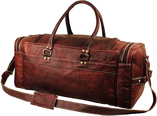 Men’s Gym Sports Overnight Weekender Bag Leather Travel Bags For Men Vintage Leather Duffle Bag Women Carry On Travel Holdall Bag 24 Inches (24 Inch)