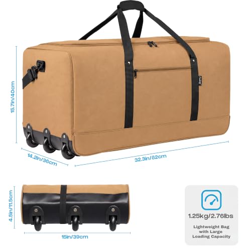 120L Foldable Rolling Duffel Bag with 3 Wheels (Large / Khaki)