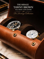 Watch Travel Case for Men Leather Watch Roll for Travel Organizer and Display Watch Case 2 Slots Full Grain Leather Tawny Brown