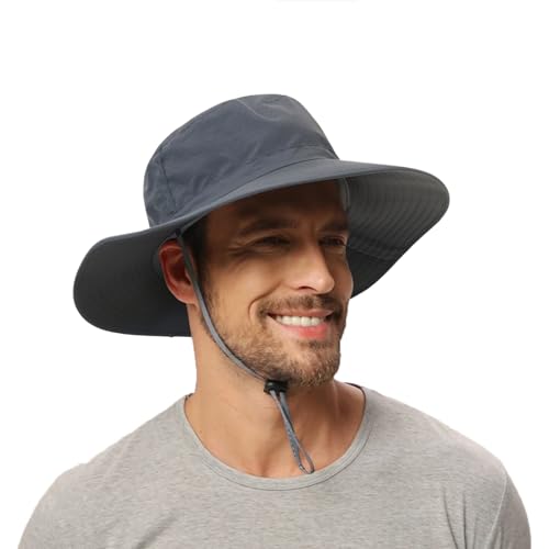 Sun Hat for Men Women Cooling Boonie Hats Breathable Wide Brim Fishing Bucket Hat Beach Hat Safari Hiking Garden Summer UV Protection Dark Grey (1 Pack Darkgrey)