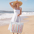 Beach Bag Waterproof Beach Tote Pool Bags for Women (Rainbow Wavy / 50L)