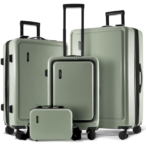 Hard Shell Luggage Sets with Spinner Wheels 4 Piece (4 Piece Set (20/24/28) / Sage Green)