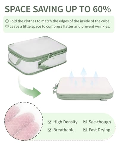 6 Set Compression Packing Cubes (Green)