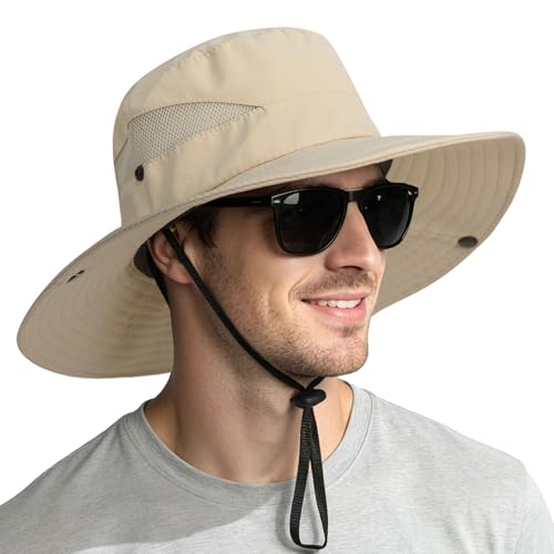 Sun Hats for Men Women Wide Brim UPF 50+ UV Hat Khaki (One Size / Khaki(with Mesh))