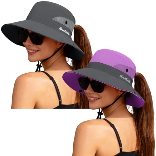 Women's Ponytail Safari Sun Hat (6 3/4-6 7/8 / 2-purple+grey)
