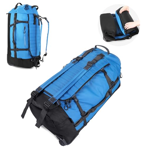86L Collapsible Wheeled Duffle Bag Waterproof (Blue)