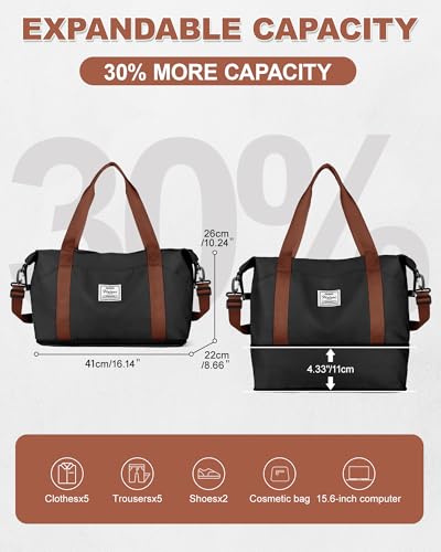 Foldable Duffle Bag For Travel Women Men SA Approved Personal Item Bags (A98-blackbrown-expandable / X-large)