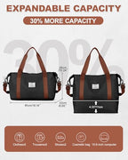 Foldable Duffle Bag For Travel Women Men SA Approved Personal Item Bags (A98-blackbrown-expandable / X-large)