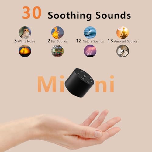 Sleep White Noise Portable Sound Machines with 30 Soothing Sounds 32 Levels Volume Compact 4 Timer Options Auto (Black)
