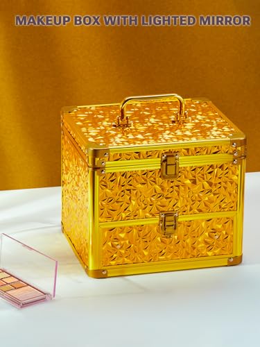 Makeup Box with Detachable Magnetic LED Mirror (Bling Gold / Large)