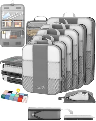 10 Set Compression Packing Cubes for Travel Essentials (Gray)