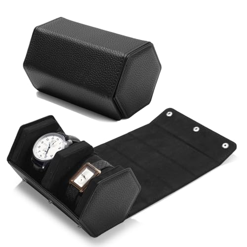 2 Slot Watch Box Black Hexagonal (Black / 2-Slot)