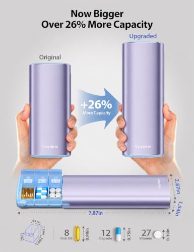 Large Metal AM PM Pill Organizer 7 Day (Purple / Large - 26% More Capacity)