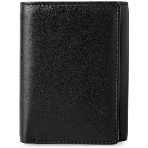 RFID Leather Trifold Wallets for Men ID Window (Rich Black)