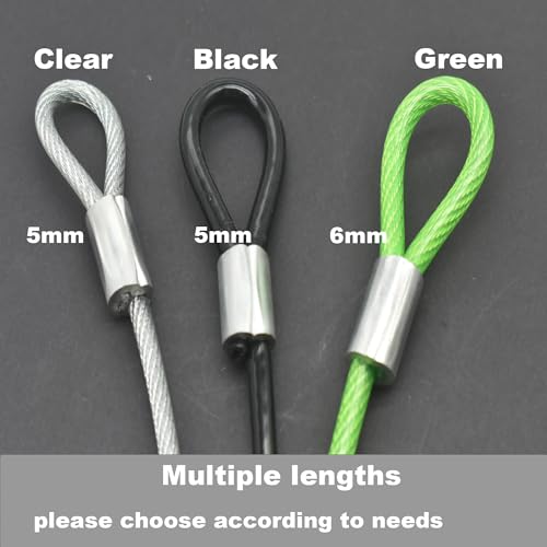 20 inch (50cm) 5mm Stainless Security Cables Tether,Braided Steel Vinyl Coated Safety Strap Luggage Lock,Flexible Wire Lead Chain Leash with Double Loops, Black 4Pcs (Black / 5mm-20in(4pcs))