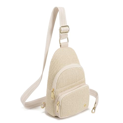 Faux Straw Crossbody Bags for Women Small RFID Summer Sling Bag (Boho White Thick)