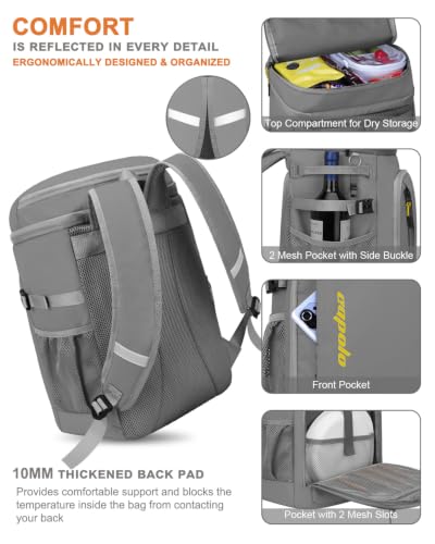 Cooler Backpack Insulated Leak Proof for Women Men Soft Cooler Bag (45 Cans / Leather Gray with Yellow)