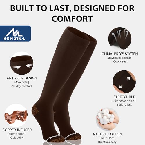 Copper Compression Dress Socks for Women & Men (Small-Medium / Brown)