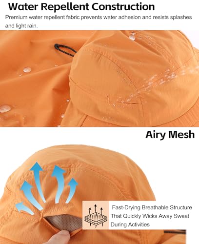 UPF 80+ Sun Hat for Men Women Wide Brim Sun Hat with Neck Flap Summer Beach UV Protection Gardening Fishing Hat (Muskmelon Orange)
