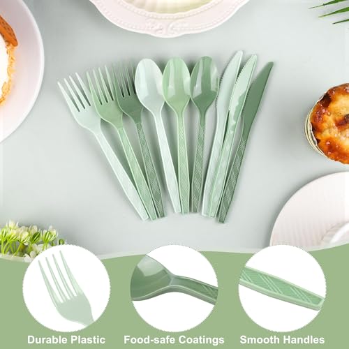 90 Pieces Gradient Sage Green Plastic Cutlery Set (Gradient Sage Green)
