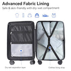 SOKOK Front Pocket Luggage Wide Handle with Spinner Wheels 24 Inch (Black)