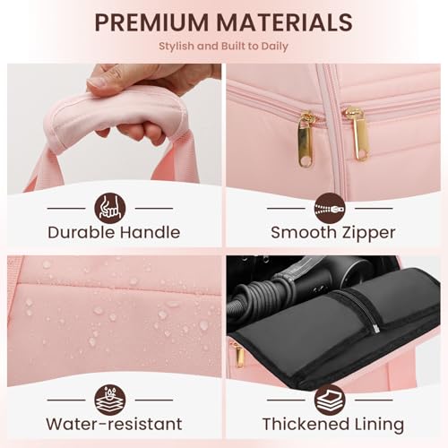 Wig Storage Bag Holds 3 Wigs Hair Tools Travel Bag Full (Pink / 12.6*9.84*9.25inch)