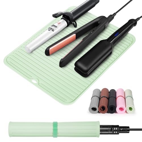 Large Heat Resistant Silicone Mat for Hair Styling Tools (Light Green)