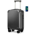 Personal Item Small Suitcase 18x14x8 Inches Hardside Built In TSA Lock & USB Port Lightweight Luggage With Removable Silent Wheels Underseat Carry (Black)