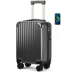 Personal Item Small Suitcase 18x14x8 Inches Hardside Built In TSA Lock & USB Port Lightweight Luggage With Removable Silent Wheels Underseat Carry (Black)