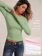 Womens Long Sleeve Shirts Basic Compression Tops Light Green XL (X-Large / Light Green)