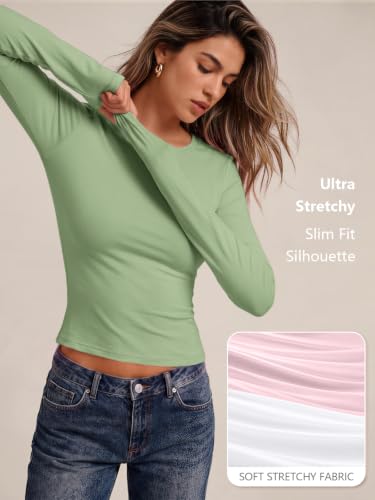 Womens Long Sleeve Shirts Basic Compression Tops Light Green M (Medium / Light Green)
